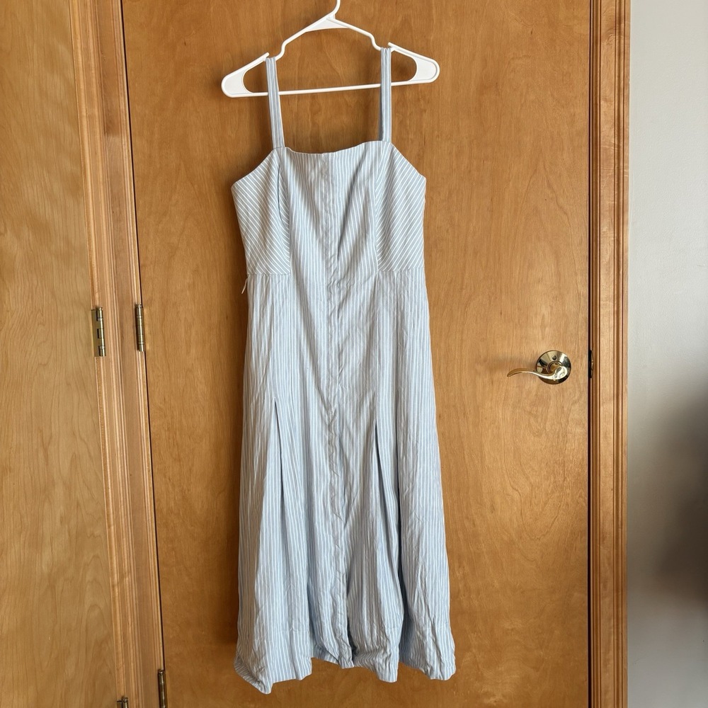 Club Monaco Blue/white Stripe Linen Blend Midi Dress Size 10